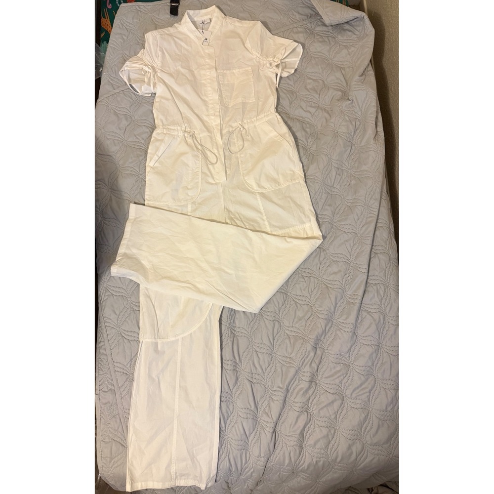 Bobbles & Lace Paint Of Heart White Jumpsuit Utility Drawstring Wide Leg Small